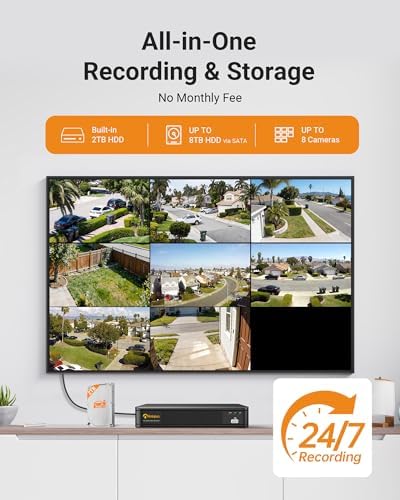 Anlapus H.265+ 8CH 1080P 2TB Outdoor Surveillance Camera Kit 2MP with DVR Recorder 1080P, Night Vision 20M Instant Alert & Free APP Remote Access - Image 2