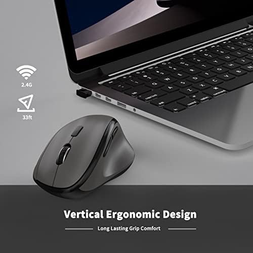 Ergonomic Wireless Mouse with USB Receiver for PC Computer, Laptop and Desktop, Ergo Vertical Mouse with Silent Clicks Long Battery Life, Up to 1600 DPI & 1 AA Battery Powered, Grey - Image 6