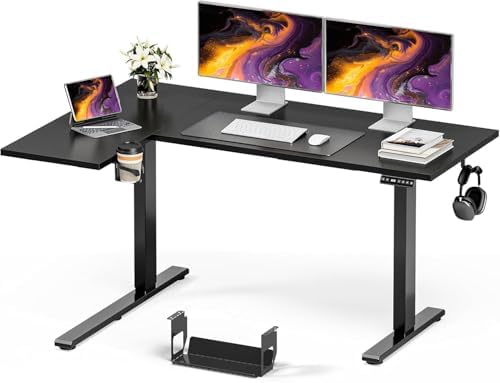 Muvai 71" L Shaped Standing Desk with Cable Tray, Reversible, Black by Unknown