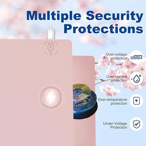 Desk Mat with Wireless Charging, Pink Mouse Pad with Wireless Charger, Desk Pad Matt for Desktop, Mousepad Gaming Large Mouse Pad, Leather Compute for Keyboard and Mouse, 32" x 16" - Image 3
