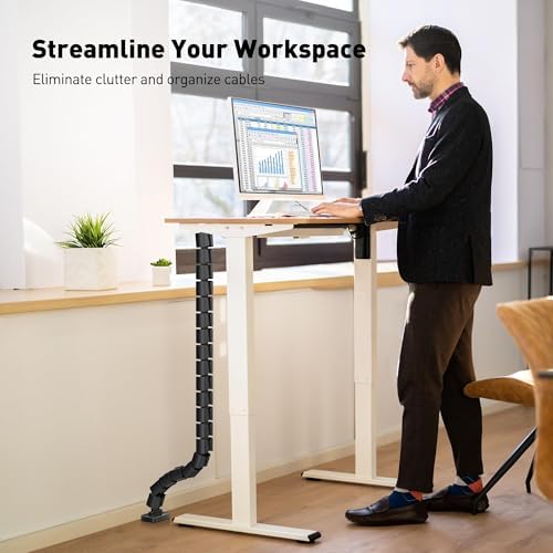 Clamp-On Cable Management Spine, No-Drill Vertebrae Wire Hider for Glass & Wood Standing Desks, Tool-Free Adjustable Desk-to-Floor Cord Organizer Snake with Non-Scratch Silicone Padding - Image 4