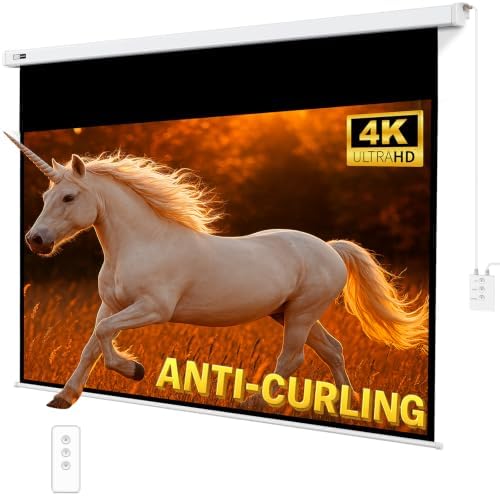Anti-Curling Motorized Projector Screen for Non-UST by SilverMagic and Modern Design Indoor/Outdoor White Screen with White housing for Home Theater/Living Room/Patio/Office/Classroom 100 inch 16:9 by SILVERMAGIC
