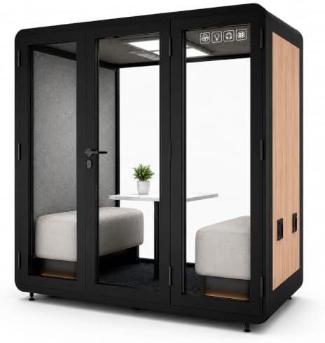 Mobile Office Pod for 4–6 People, Sound-Reducing Meeting Booth with Glass Door, Ventilation, LED Lighting & Power Outlets by Unknown