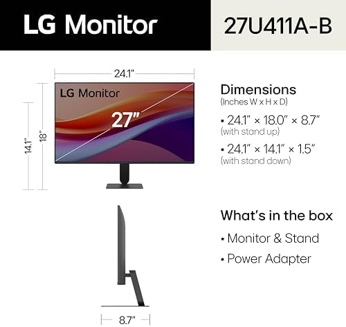 LG 27U411A-B 27-inch Full HD (1920 x 1080) IPS Computer Monitor, 120Hz, HDR10, Reader Mode, Flicker Safe, HDMI, Slim Stand Base, Black - Image 2