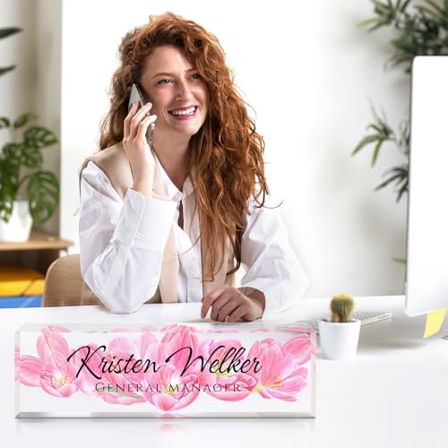 Custom Office Name Plate for Desk - Desk Name Plate Personalized Gifts for Coworkers, Boss, Employees, Teacher, Nurse - Office Desk Decor for Women Men - Employee Appreciation Gifts (Pink Lotus) - Image 3