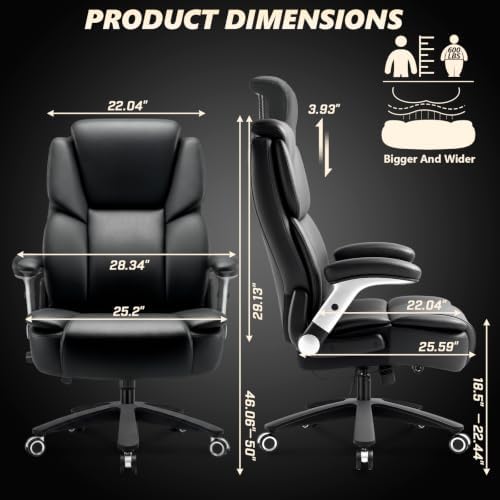 Indulgear Big and Tall Office Chair,500lbs Capacity Heavy Duty Office Chair for Heavy People, High Back Executive Computer Chair with Adjustable Lumbar Support, Quiet PU Wheel - Image 3