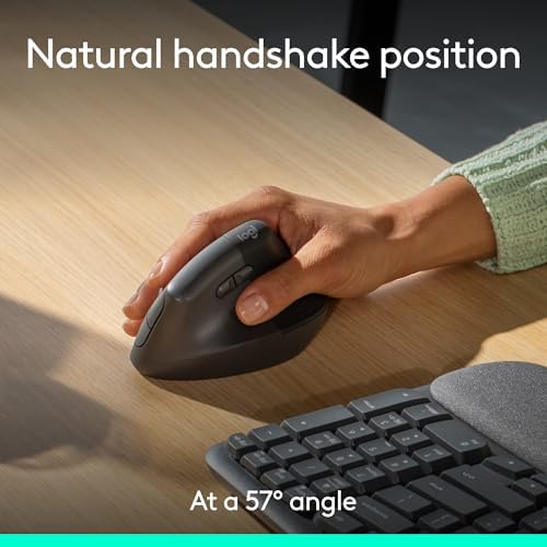 Logitech Wave Keys & Lift Vertical Mouse Ergonomic Wireless Combo, Graphite - Image 5