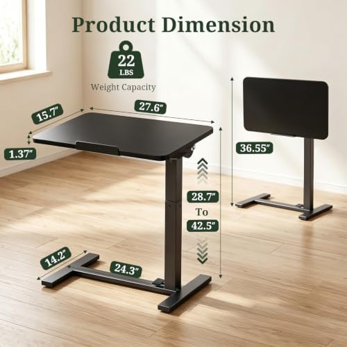 Overbed Bedside Table with Wheels, Foldable Rolling Desk Adjustable Height - Image 3