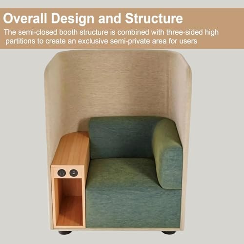 Privacy Seat - Modern Office Guest & Reception Chair with High Partition Backrest, Side Table with Power Outlet, Thick Cushioned Privacy Seat for Meeting & Waiting Areas (Green) - Image 3