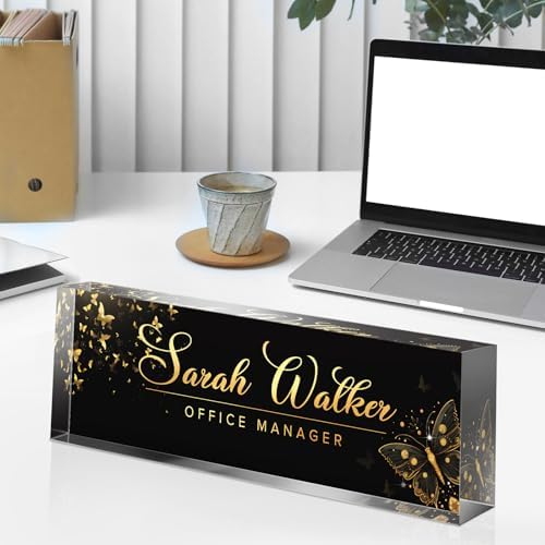 Custom Name Plate for Desk - Desk Name Plate Personalized - Acrylic Office Desk Accessories - Appreciation Gifts for Coworkers Employee Teacher Staff Boss - Office Decor for Women Men (Gold Butterfly) - Image 4
