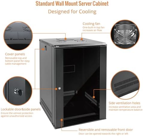 Tecmojo 18U Wall Mount Rack Network Cabinet for 19" IT Equipment,with Lockable Glass Door and Side Panels,Cooling Fan,Black,17.7inch Depth for AV/Computer/Electronics Equipment Data Rack - Image 3