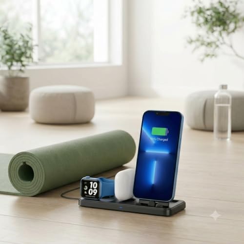 3 in 1 Wireless Charging Station for Apple Multiple Devices, Magnetic Charging Dock for Phone 14/13/12, Fast Charging Stand for iWatch AirPods, Foldable Travel Phone Charger - Image 3