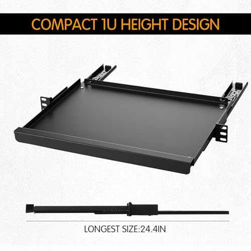 AceOrbit 1U Keyboard Tray 12" Deep, Universal 19" Rack Mount Sliding Shelf Tray 12" Deep for Network Equipment Server Rack or Cabinet - Image 3