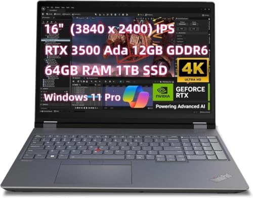 NewLenovo ThinkPad P16 Gen 2 Mobile Workstation Laptop (RTX 3500 Ada 12GB, 16" UHD+ 4K+ 800 nits, Core i7-14700HX, 64GB RAM 1TB SSD, ) for Engineer, Designer, Architect, Copilot+AI PC Win 11 Pro by Basrdis