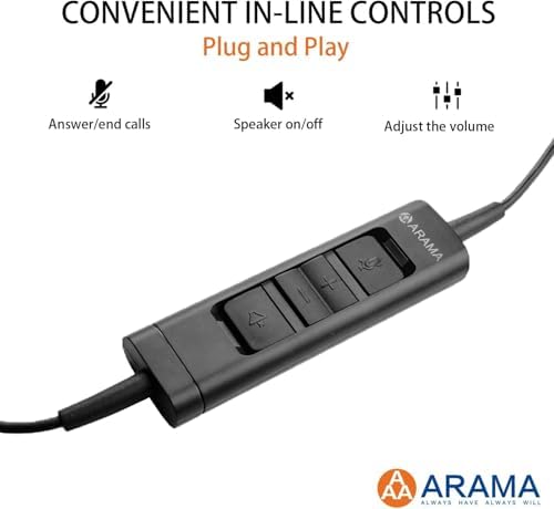 Arama USB Headset with Microphone for PC, Computer Headset with Microphone, Noise Cancelling Adjustable Volume Control Lightweight, for Laptop Business Skype UC Webinar Call Center Office(802) - Image 5