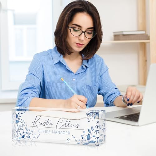 Custom Name Plate for Desk, Personalized Desk Name Plate on Clear Acrylic Glass, Appreciation Gifts for Teacher Employee Boss Coworkers Nurse, Office Desk Accessories for Women Men (Sky Blue) - Image 4