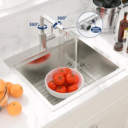 Sarlai Outdoor Kitchen Sink - 21 Inch Drop Bar RV Sink with Pull-out Faucet Drop In Workstation 21 x 20 Topmount Stainless Steel 16 Gauge Single Bowl Bar Prep Outdoor Sinks Basin - Image 5