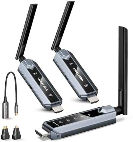 VENTION Wireless HDMI Transmitter and Receiver 656FT with LED Screen, Up to 6 RXs, Heat-Control, Plug & Play Wireless HDMI Extender Kit 4K Decode to Monitor from PC/Projector/TV Box(1TX+2RX) by Vention