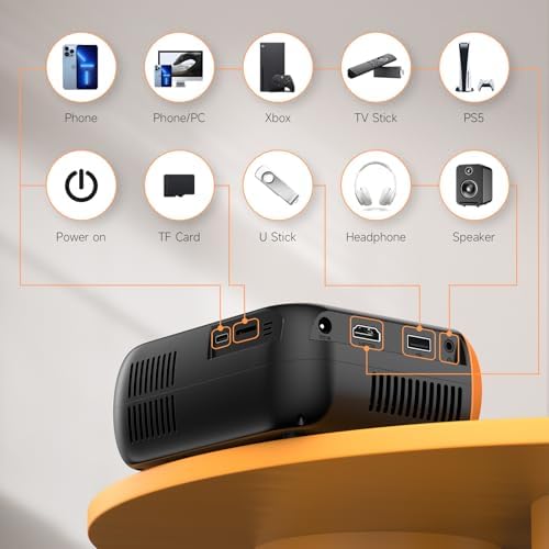 Mini Video Projector with WiFi Bluetooth, Native 1080P Portable Movie Projector, Compatible with SmartPhone, TV Stick, PS5, Laptop HDMI USB for Home Theater Indoor Outdoor Movies - Image 2
