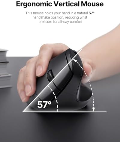 Ergonomic Mouse, USB+Bluetooth Dual Connection, Wireless Vertical Mouse for Reducing Wrist Pain, 1000/1600/2400 DPI, Ergo Mouse with Quiet Click for Windows Mac OS PC Computer Laptop, Black - Image 3