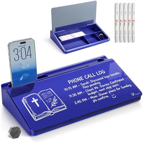 TOWON Compact Glass Desktop Whiteboard with Storage 12x7 in, Navy Blue by TOWON