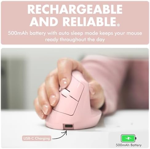 X9 Performance Wireless Vertical Ergonomic Mouse - (BT + 2.4Ghz) - Click in Comfort - Up to 4000 DPI, 6 Button, Rechargeable - Bluetooth Ergonomic Vertical Mouse Wireless - for Mac and PC - Pink - Image 7