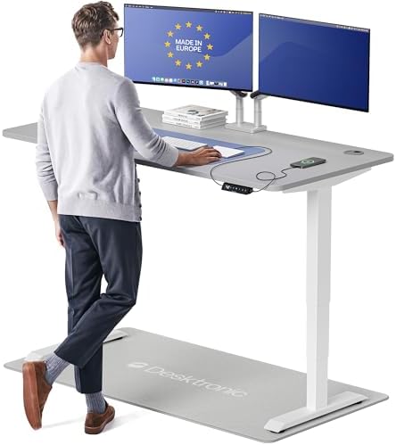 Desktronic HomePro Standing Desk 60x30 — Made in Europe, Ergonomic Sit Stand Home Office Desk, Electric Height Adjustable, Dual Motor, USB & USB-C Charging, Wobble-Free, Touchscreen, 3 Memory Presets by Desktronic