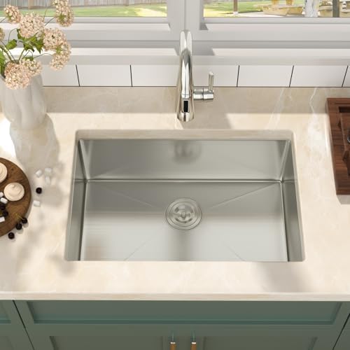 Mocoloo 26 Inch Undermount Kitchen Sink - 26" x 18" T304 Stainless Steel Handmade Single Bowl Round Corner Under Counter 9" Deep Basin - Image 4