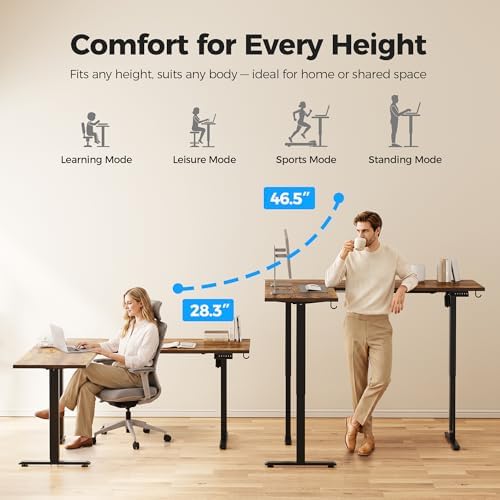 Agilestic L Shaped Standing Desk 63 inch Adjustable Height, Electric Corner Standing Desk, Sit Stand Computer Table with Splice Board, Rustic Brown - Image 4