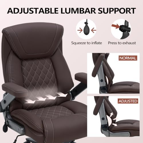 600lbs Big and Tall Office Chair with Lumbar Support 5 Way Adjustable Armrest Heavy Duty Ergonomic Office Chair Executive OfficeChair Extra Wide and Oversized (Brown) - Image 4