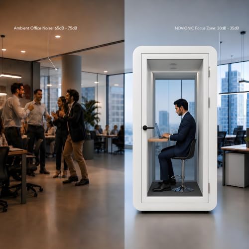 Soundproof Office Pod Booth, 1 Person Office Phone Booth with Solid Wood Desk, Mobile Acoustic Privacy Booth with Casters for Calls, Video Meetings & Focus Work, 10mm Glass, 110V Power, USB & RJ45 - Image 5