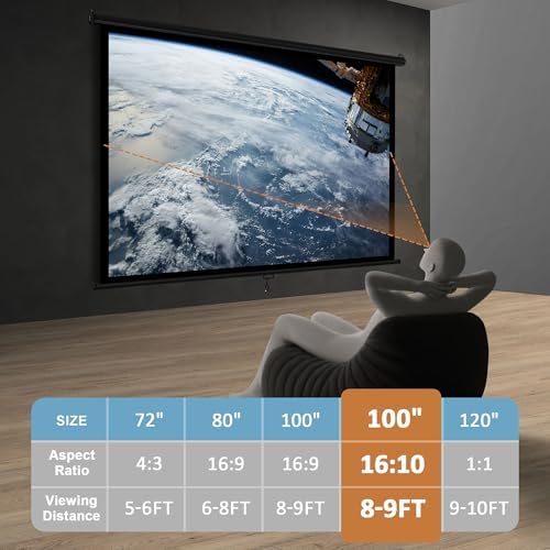 SUPER DEAL 100'' 16:10 HD Projection Screen Foldable Anti-Crease Portable Projector Movie Screen Manual Pull Down for Home Theater Presentation Education Outdoor Indoor Public Display, Black - Image 2