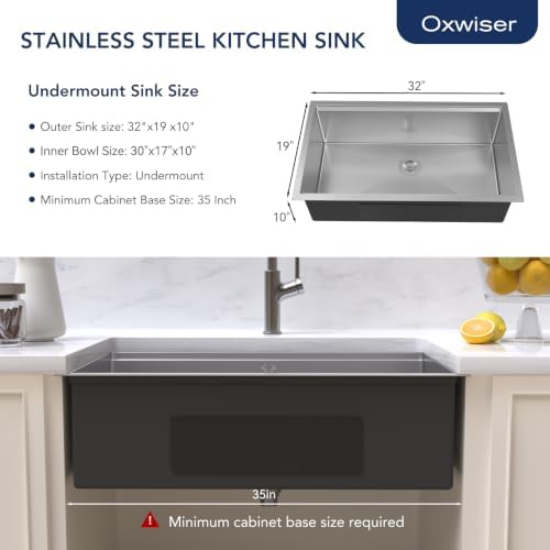 32 Inch Undermount Kitchen Sink 16 Gauge Stainless Steel Ledge Workstation Sink Round Corners Deep Single Bowl Kitchen Sinks with Accessories 32"x19"x10" - Image 6