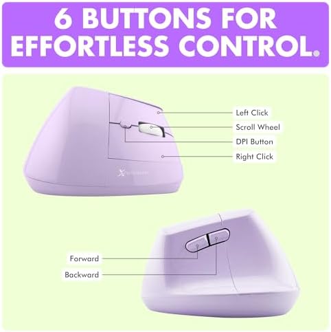 X9 Performance Wireless Vertical Ergonomic Mouse - (BT + 2.4Ghz) - Click in Comfort - Up to 4000 DPI, 6 Button, Rechargeable - Bluetooth Ergonomic Vertical Mouse Wireless - for Mac and PC - Purple - Image 6