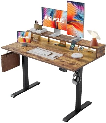 Agilestic 55*24 Inch Electric Standing Desk with Shelf & Led, Rustic Brown by Agilestic