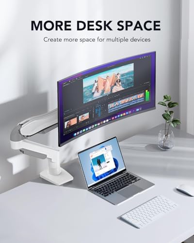 HUANUO Single Monitor Mount, 13 to 32 Inch Gas Spring Monitor Arm, Adjustable Stand, Vesa Mount with Clamp and Grommet Base - Fits 4.4 to 19.8lbs LCD Computer Monitors - Image 3