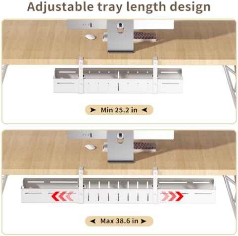 Under Desk Cable Management Tray,Expandable 25.2" – 38.6",White - Image 2