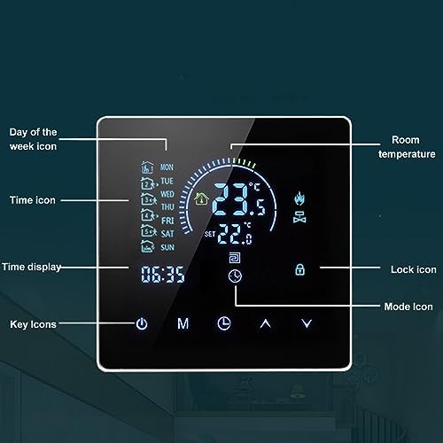 Smart Floor Heating Thermostat, Programmable Touch LCD Temperature Controller with Color Display AC 90V 240V 4500W for Home Office PC Flame Retardant Shell - Image 4