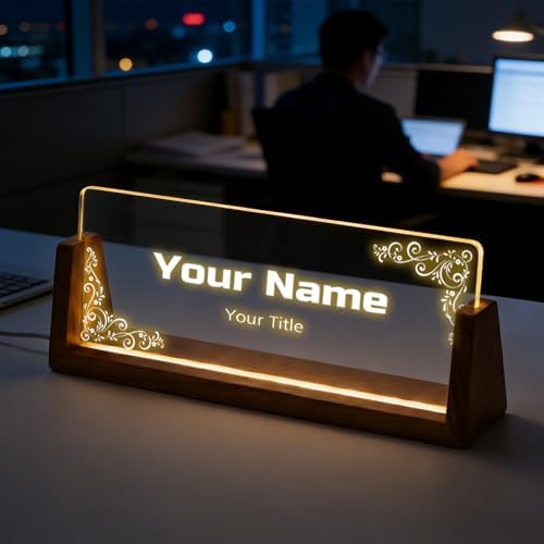 Custom Desk Name Plate,Light Up Acrylic Office Sign, Personalized Gift for Boss Coworker Teacher, Employee Appreciation Award, Home Office Decor by PersonalizedGifts