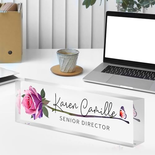 Custom Office Name Plate for Desk - Name Plate Personalized Gifts for Coworkers, Boss, Teacher, Social Worker - Acrylic Office Desk Decor for Women Men - Employee Appreciation Gifts (purple pink) - Image 7