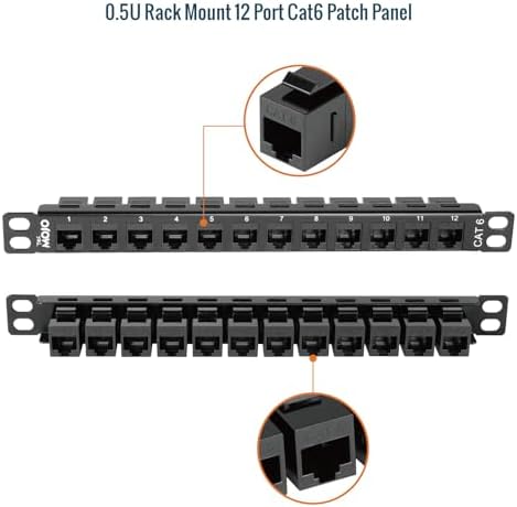 Tecmojo 12-Port Cat6 Patch Panel, 0.5U Rack Mount Modular Panel with Keystone Coupler, for 10" Server Rack & Network Cabinet, Gigabit Ethernet, Black - Image 5