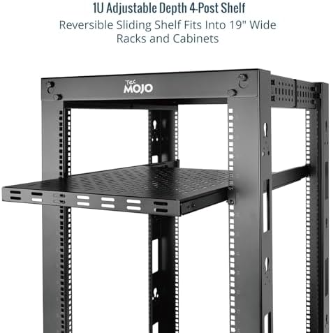 Tecmojo 1U Sliding Rack Shelf,4-Post Vented Rack Mount Shelf,21.7in Deep with Adjustable Mounting Depth 21.7-35.4in,Supports to 110lbs,for 19 Inch AV/Network Equipment Rack,Unassembled,Black - Image 4