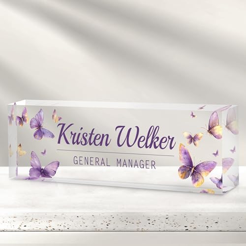 Custom Office Name Plate for Desk - Desk Name Plate Personalized Gifts for Coworkers, Boss, Employees, Teacher, Nurse - Office Desk Decor for Women Men - Employee Appreciation Gifts (Purple Butterfly) by Cryphart-CustomGiftExpert