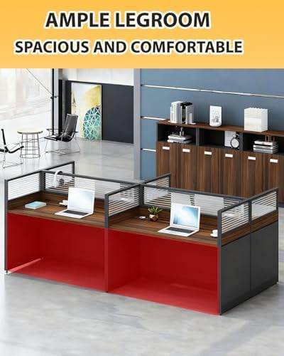 4-person Office Cubicle Desk Workstation w/Mute Privacy Panels, Dark Walnut - Image 6