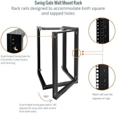 Tecmojo 18U Wall Mount Rack, Server Rack,Open Frame Server Rack,Network Rack for 19inch Computer/AV/Data/IT/Media Equipment,18inch Depth,16inch Apart Mounting Holes,Swing Gate,Square and Tapped Holes - Image 3