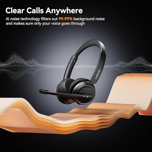 Wireless Headset with Mic for Work, Bluetooth Headset with Microphone Noise Cancelling & Mute Button, 65H Working Time Wireless Headphones with Mic for Work/PC/Call Center/Computer/Laptop/Teams/Zoom - Image 2