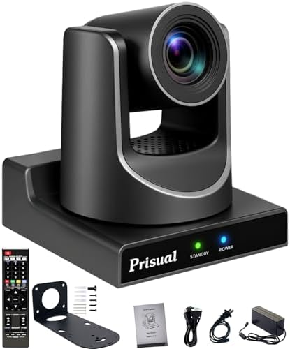 Prisual 5th Gen NDI HX3 AI Auto Tracking PTZ Camera, 20X Optical Zoom, Broadcast Ready, PoE, 3G-SDI, HDMI, USB 3.0, LAN for Church Worship, Education, Live Streaming by Prisual