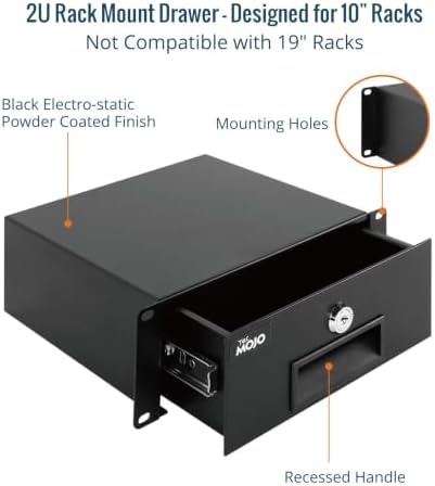 Tecmojo 2U Rack Mount Drawer for 10in Server Rack or Cabinet, Sliding and Lockable 10in Server Rack Drawer,Load-Bearing 33lb (15kg),with 3 Cable Management Holes - Image 6