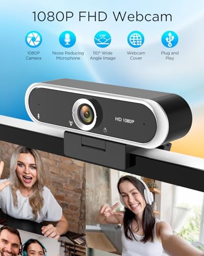 2PCS Webcam 1080P with Microphone & Privacy Cover for PC/Laptop, USB Computer Camera Plug & Play with Auto Light Correction for Video Calls, Live Streaming Gaming & Online Meetings - Image 2