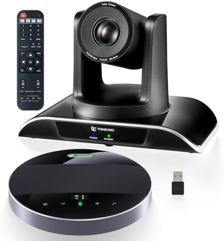20x Zoom Conference Room Camera System TONGVEO All-in-1 Video and Audio Conferencing System 20X Optical Zoom USB3.0 HDMI PTZ Camera and Conference speaker with microphone Bundle for large Meeting Room by TONGVEO
